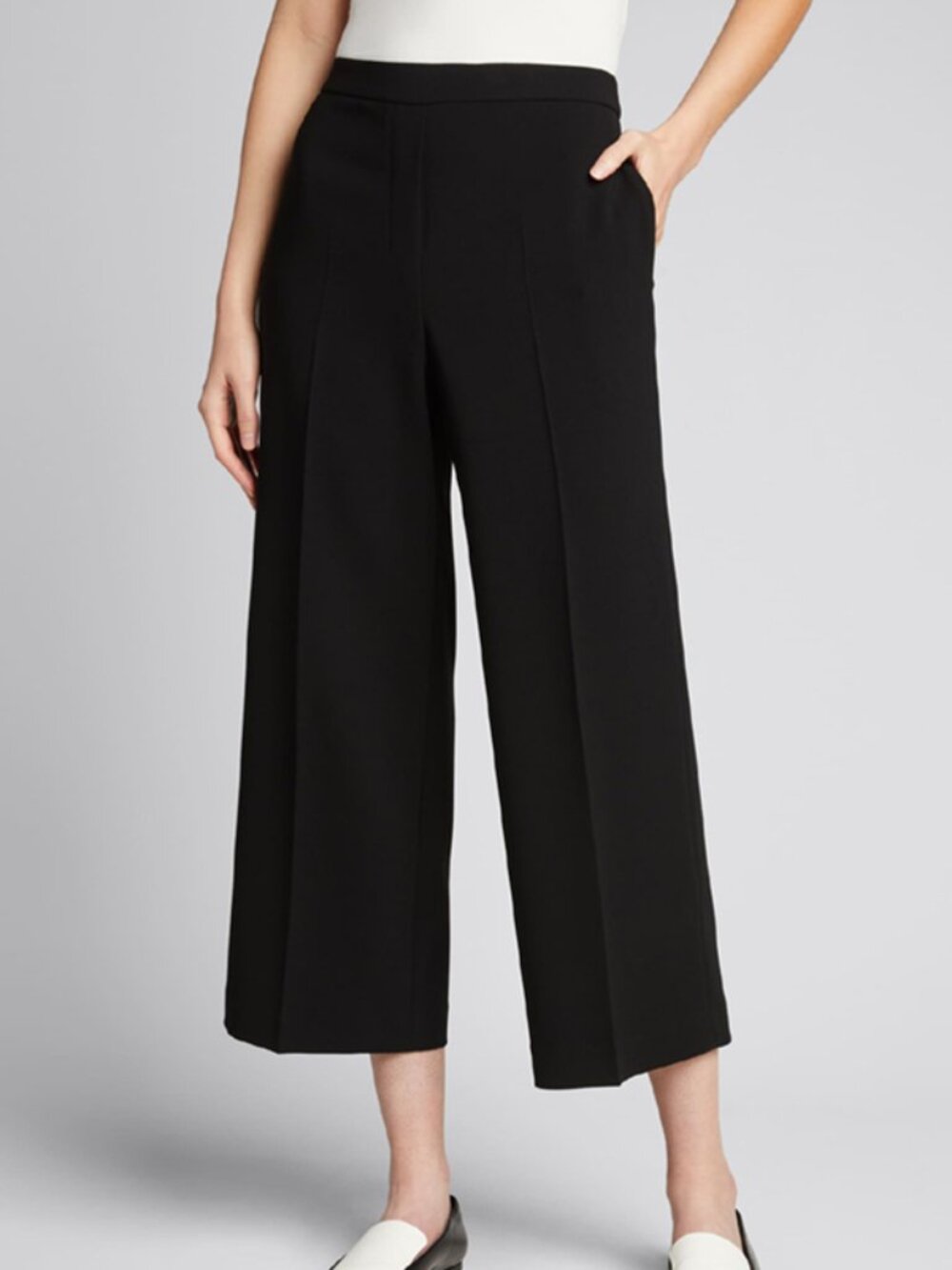 NWT $315 Theory Black Wide Leg Crepe Pull-On Crop Pants SIZE S